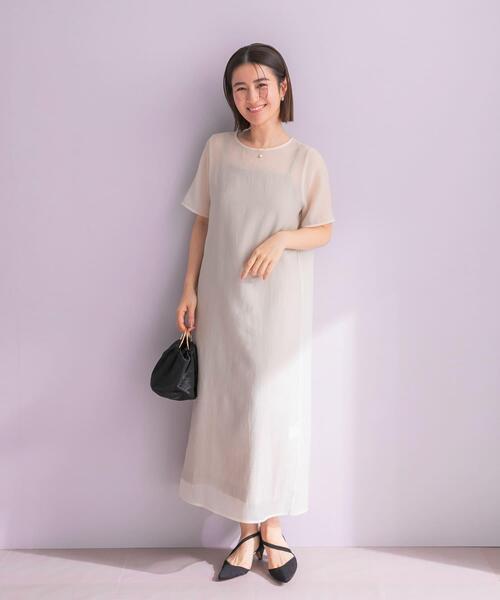 URBAN RESEARCH ROSSO WOMEN（アーバンリサーチ　ロッソ）の「ハーフスリーブオーガンジーバックオープンドレス（ワンピース・レディース・アイボリー/ブラック・FREE）」の7枚目の写真