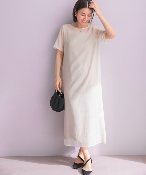 URBAN RESEARCH ROSSO WOMEN（アーバンリサーチ　ロッソ）の「ハーフスリーブオーガンジーバックオープンドレス（ワンピース・レディース・アイボリー/ブラック・FREE）」の6枚目の写真