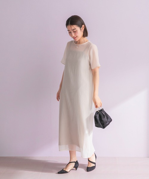 URBAN RESEARCH ROSSO WOMEN（アーバンリサーチ　ロッソ）の「ハーフスリーブオーガンジーバックオープンドレス（ワンピース・レディース・アイボリー/ブラック・FREE）」の8枚目の写真
