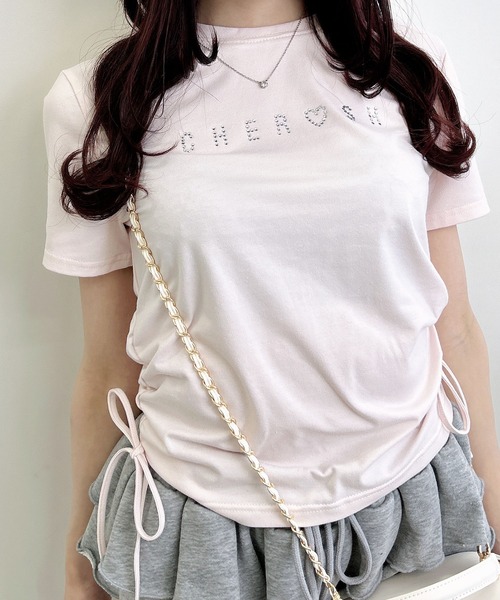 INGNI(イング)の「サイドギャザーリボンラインストーンロゴTシャツ(Tシャツ/カットソー・レディース・ライトピンク/ブラック/オフホワイト・M)」の14枚目の写真