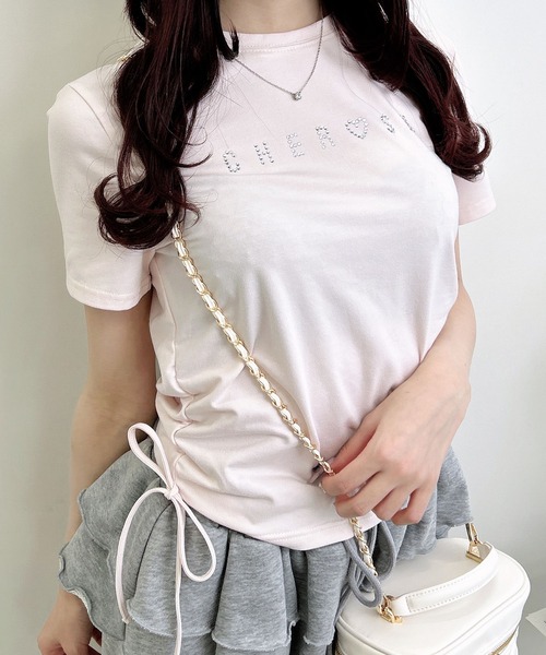 INGNI(イング)の「サイドギャザーリボンラインストーンロゴTシャツ(Tシャツ/カットソー・レディース・ライトピンク/ブラック/オフホワイト・M)」の15枚目の写真