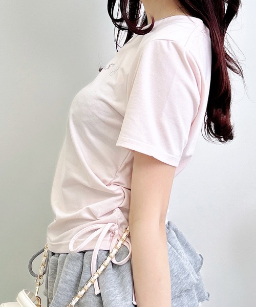 INGNI(イング)の「サイドギャザーリボンラインストーンロゴTシャツ(Tシャツ/カットソー・レディース・ライトピンク/ブラック/オフホワイト・M)」の21枚目の写真