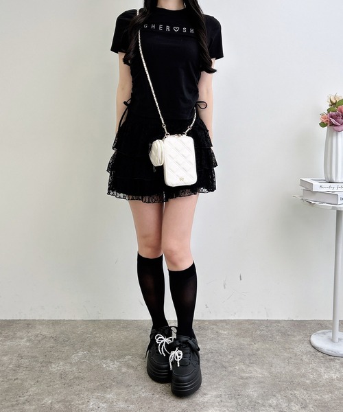 INGNI(イング)の「サイドギャザーリボンラインストーンロゴTシャツ(Tシャツ/カットソー・レディース・ライトピンク/ブラック/オフホワイト・M)」の11枚目の写真