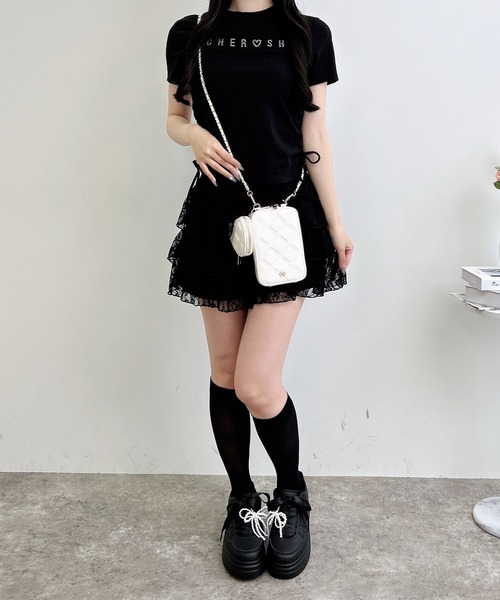 INGNI(イング)の「サイドギャザーリボンラインストーンロゴTシャツ(Tシャツ/カットソー・レディース・ライトピンク/ブラック/オフホワイト・M)」の12枚目の写真