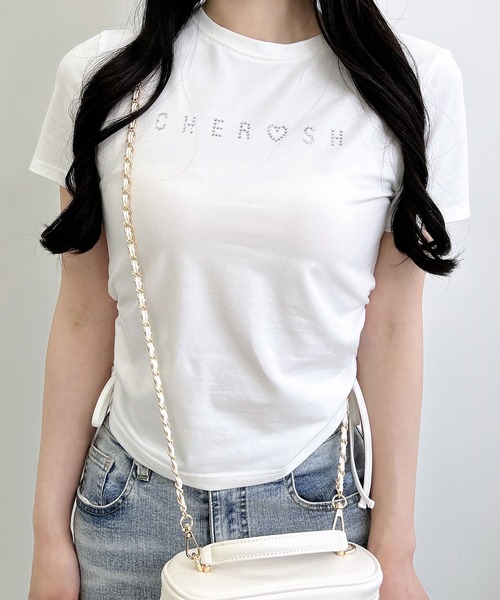 INGNI(イング)の「サイドギャザーリボンラインストーンロゴTシャツ(Tシャツ/カットソー・レディース・ライトピンク/ブラック/オフホワイト・M)」の16枚目の写真