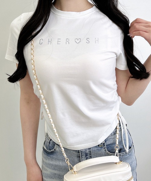 INGNI(イング)の「サイドギャザーリボンラインストーンロゴTシャツ(Tシャツ/カットソー・レディース・ライトピンク/ブラック/オフホワイト・M)」の18枚目の写真