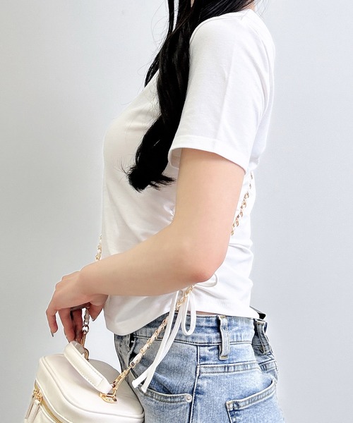 INGNI(イング)の「サイドギャザーリボンラインストーンロゴTシャツ(Tシャツ/カットソー・レディース・ライトピンク/ブラック/オフホワイト・M)」の19枚目の写真
