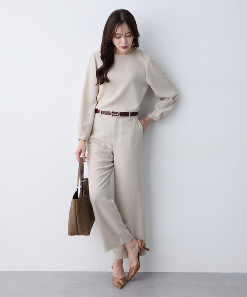 A/C DESIGN BY ALPHA CUBIC（エーシーデザインバイアルファキュービック）の「ストレッチジョーゼットストレートパンツ【接触冷感・UVカット・吸水速乾・セットアップ対応・大きいサイズあり】（その他パンツ・レディース・ブラック/ベージュ/ネイビー・61/64/67/70/73/76）」の12枚目の写真