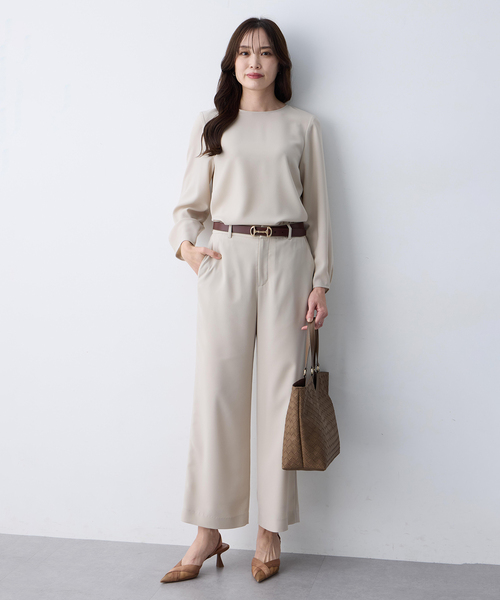 A/C DESIGN BY ALPHA CUBIC（エーシーデザインバイアルファキュービック）の「ストレッチジョーゼットストレートパンツ【接触冷感・UVカット・吸水速乾・セットアップ対応・大きいサイズあり】（その他パンツ・レディース・ブラック/ベージュ/ネイビー・61/64/67/70/73/76）」の14枚目の写真