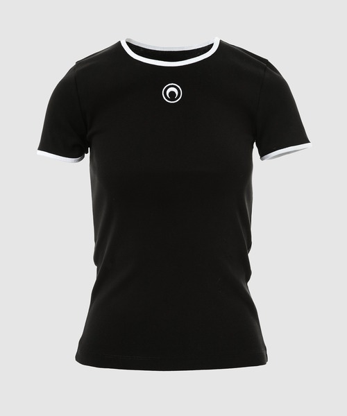 MARINE SERRE(マリーン・セル)の「MOON LOGO BICOLOR JERSEY BABY FIT T-SHIRT(Tシャツ/カットソー・レディース・ホワイト/ブラック・M/XS/S)」の2枚目の写真