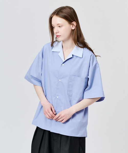 WETTEMPT(ウィテンプト)の「STRIPE COLLAR OPEN S/S SHIRT / ストライプカラーオープンS/Sシャツ(シャツ/ブラウス・メンズ・ブルー/オフホワイト・LARGE/MEDIUM/SMALL)」の2枚目の写真