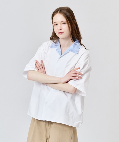 WETTEMPT(ウィテンプト)の「STRIPE COLLAR OPEN S/S SHIRT / ストライプカラーオープンS/Sシャツ(シャツ/ブラウス・メンズ・ブルー/オフホワイト・LARGE/MEDIUM/SMALL)」の5枚目の写真