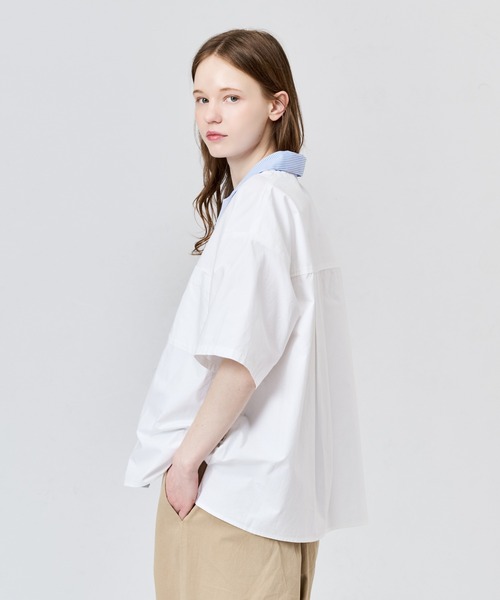 WETTEMPT(ウィテンプト)の「STRIPE COLLAR OPEN S/S SHIRT / ストライプカラーオープンS/Sシャツ(シャツ/ブラウス・メンズ・ブルー/オフホワイト・LARGE/MEDIUM/SMALL)」の7枚目の写真