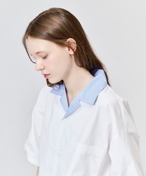 WETTEMPT(ウィテンプト)の「STRIPE COLLAR OPEN S/S SHIRT / ストライプカラーオープンS/Sシャツ(シャツ/ブラウス・メンズ・ブルー/オフホワイト・LARGE/MEDIUM/SMALL)」の8枚目の写真