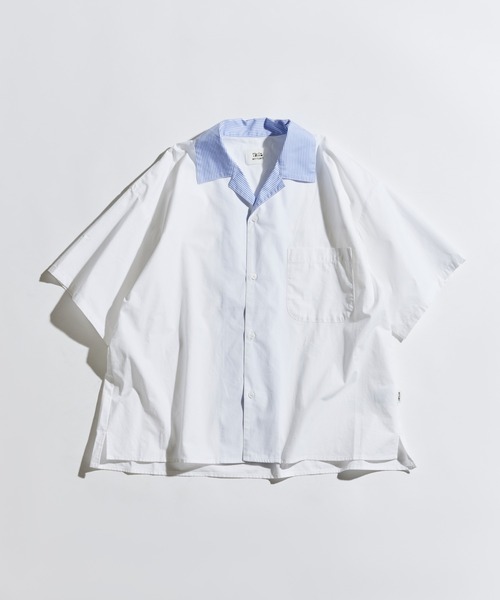 WETTEMPT(ウィテンプト)の「STRIPE COLLAR OPEN S/S SHIRT / ストライプカラーオープンS/Sシャツ(シャツ/ブラウス・メンズ・ブルー/オフホワイト・LARGE/MEDIUM/SMALL)」の3枚目の写真