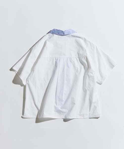 WETTEMPT(ウィテンプト)の「STRIPE COLLAR OPEN S/S SHIRT / ストライプカラーオープンS/Sシャツ(シャツ/ブラウス・メンズ・ブルー/オフホワイト・LARGE/MEDIUM/SMALL)」の4枚目の写真