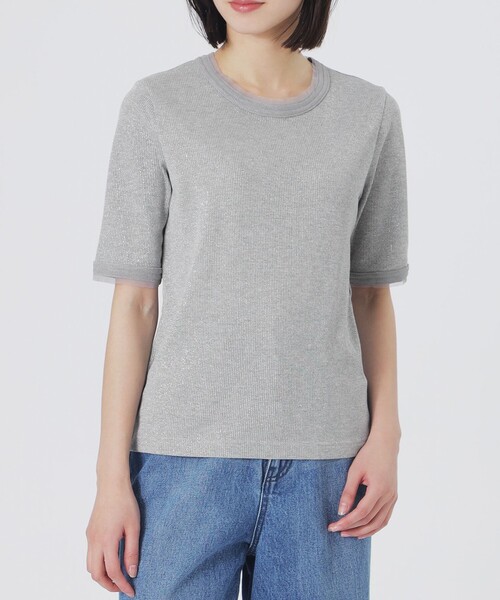 LOVELESS（ラブレス）の「ラメリブTシャツ（Tシャツ/カットソー・レディース・ライトグレー/グリーン系その他/ブラック/グレー系その他・36）」の6枚目の写真