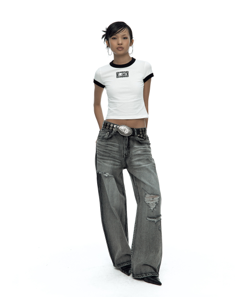 KASHIKO(カシコ)の「Lace Embroidered Ringer Tee White(Tシャツ/カットソー・レディース・その他・MEDIUM/SMALL)」の3枚目の写真