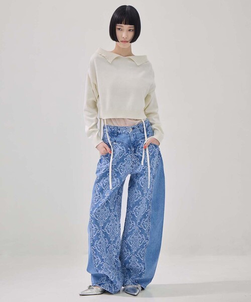 TAN（タン）の「【TAN/タン】《STUDIOUS別注》別注2WAY BORELO KNIT TOPS/ツーウェイボレロニットトップ/ウォッシャブルニット（ニット/セーター・レディース・ダークブラウン/ピンク/アイボリー・FREE）」の5枚目の写真