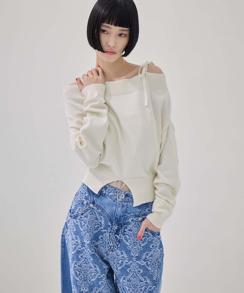 TAN（タン）の「【TAN/タン】《STUDIOUS別注》別注2WAY BORELO KNIT TOPS/ツーウェイボレロニットトップ/ウォッシャブルニット（ニット/セーター・レディース・ダークブラウン/ピンク/アイボリー・FREE）」の7枚目の写真