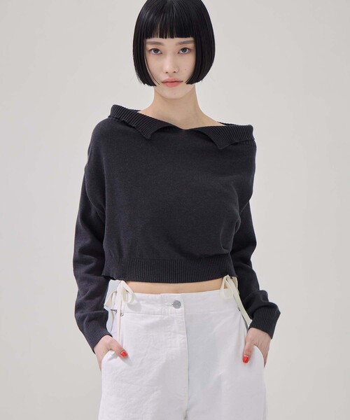 TAN（タン）の「【TAN/タン】《STUDIOUS別注》別注2WAY BORELO KNIT TOPS/ツーウェイボレロニットトップ/ウォッシャブルニット（ニット/セーター・レディース・ダークブラウン/ピンク/アイボリー・FREE）」の12枚目の写真