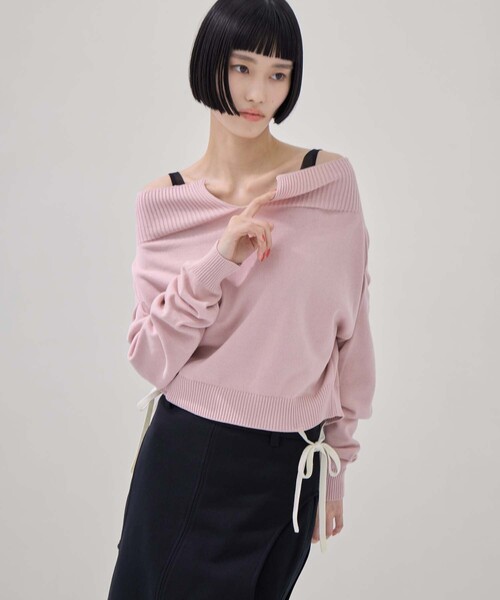 TAN（タン）の「【TAN/タン】《STUDIOUS別注》別注2WAY BORELO KNIT TOPS/ツーウェイボレロニットトップ/ウォッシャブルニット（ニット/セーター・レディース・ダークブラウン/ピンク/アイボリー・FREE）」の16枚目の写真