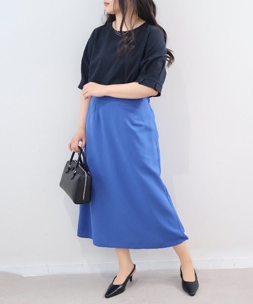 fleur by mint breeze(フルールバイミントブリーズ)の「【L~5L 大きいサイズ】リネンライクスラブAラインスカート(スカート・レディース・ブラック/ブルー・5L/4L/3L/LL/L)」の6枚目の写真