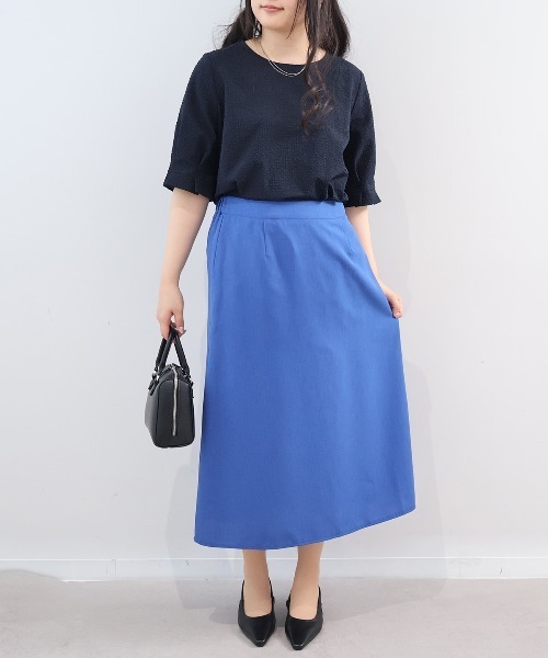 fleur by mint breeze(フルールバイミントブリーズ)の「【L~5L 大きいサイズ】リネンライクスラブAラインスカート(スカート・レディース・ブラック/ブルー・5L/4L/3L/LL/L)」の7枚目の写真