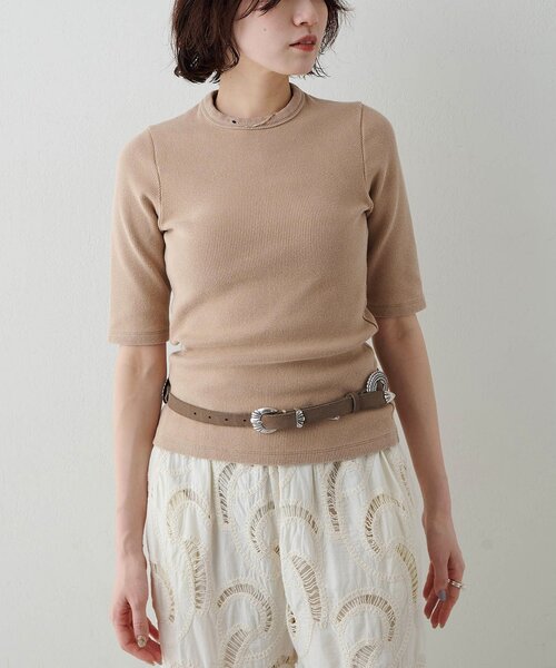 Whim Gazette(ウィムガゼット)の「ヴィンテージテレコTシャツ(Tシャツ/カットソー・レディース・カーキ/オフホワイト/ブラウン/ベージュ・FREE)」の3枚目の写真