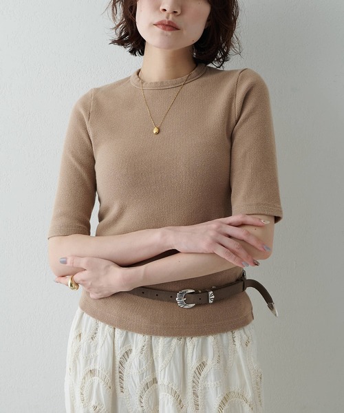 Whim Gazette(ウィムガゼット)の「ヴィンテージテレコTシャツ(Tシャツ/カットソー・レディース・カーキ/オフホワイト/ブラウン/ベージュ・FREE)」の3枚目の写真