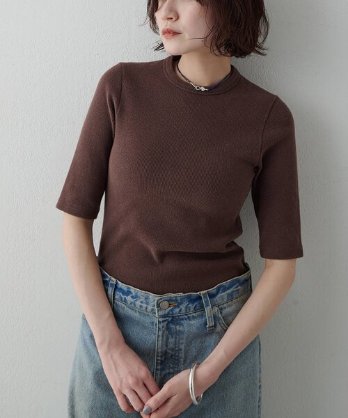 Whim Gazette(ウィムガゼット)の「ヴィンテージテレコTシャツ(Tシャツ/カットソー・レディース・カーキ/オフホワイト/ブラウン/ベージュ・FREE)」の1枚目の写真