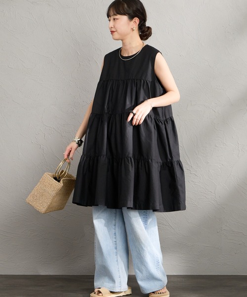 良品❗️【la peau de gem】リブ編みノースリーブチュニック(F)黒 E-3160 チュニック ELEFEE(エレフィー) ナースウェアドットコム