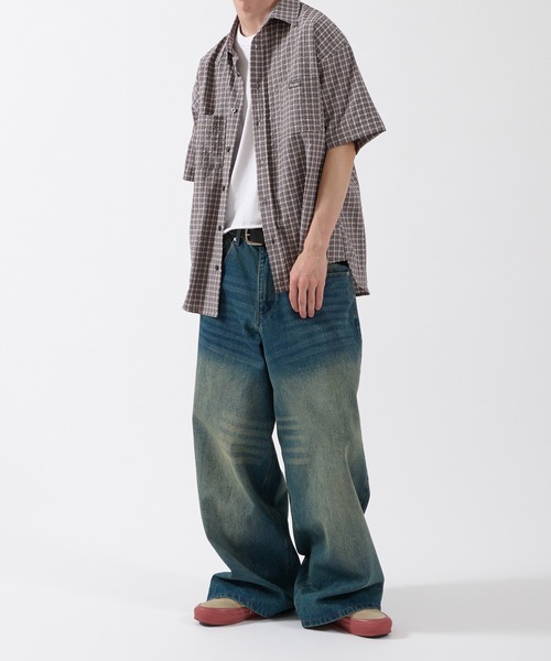 Perushu（ペルーシュ）の「SEERSUCKER CHECK SHORT SLEEVE SHIRT／シアサッカーチェックショートスリーブシャツ（シャツ/ブラウス・メンズ・ブラック/ブルー/グレー・MEDIUM/LARGE）」の5枚目の写真
