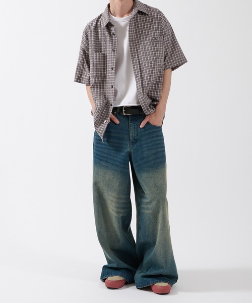 Perushu（ペルーシュ）の「SEERSUCKER CHECK SHORT SLEEVE SHIRT／シアサッカーチェックショートスリーブシャツ（シャツ/ブラウス・メンズ・ブラック/ブルー/グレー・MEDIUM/LARGE）」の4枚目の写真