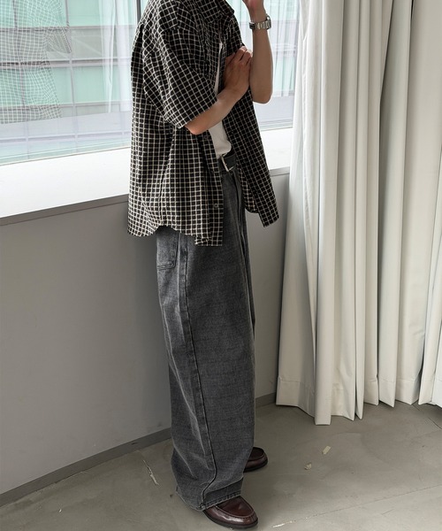 Perushu（ペルーシュ）の「SEERSUCKER CHECK SHORT SLEEVE SHIRT／シアサッカーチェックショートスリーブシャツ（シャツ/ブラウス・メンズ・ブラック/ブルー/グレー・MEDIUM/LARGE）」の14枚目の写真