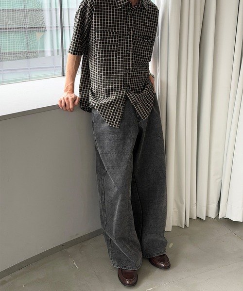 Perushu（ペルーシュ）の「SEERSUCKER CHECK SHORT SLEEVE SHIRT／シアサッカーチェックショートスリーブシャツ（シャツ/ブラウス・メンズ・ブラック/ブルー/グレー・MEDIUM/LARGE）」の22枚目の写真