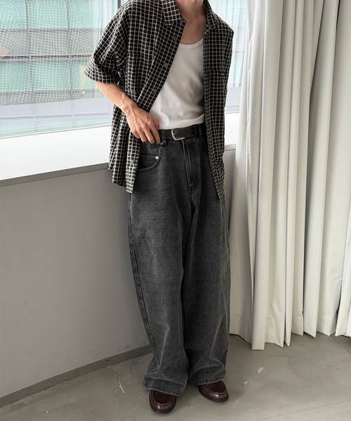 Perushu（ペルーシュ）の「SEERSUCKER CHECK SHORT SLEEVE SHIRT／シアサッカーチェックショートスリーブシャツ（シャツ/ブラウス・メンズ・ブラック/ブルー/グレー・MEDIUM/LARGE）」の13枚目の写真
