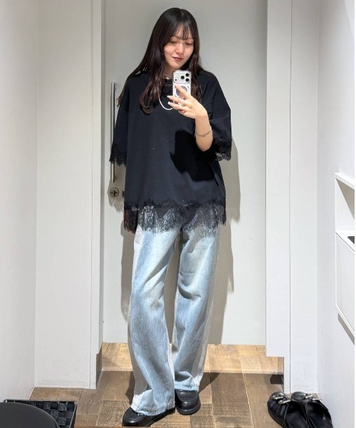 JEANASIS（ジーナシス）の「レーストリムキョウネンSS TEE/683783（Tシャツ/カットソー・レディース・ホワイト/ブラック/グレー系その他・FREE）」の8枚目の写真