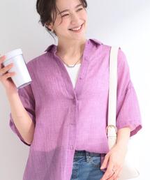 SHOO・LA・RUE | 【体型カバー】柔らかな透け感 ヒップがすっぽり隠れる 5分袖シャツ(シャツ/ブラウス)