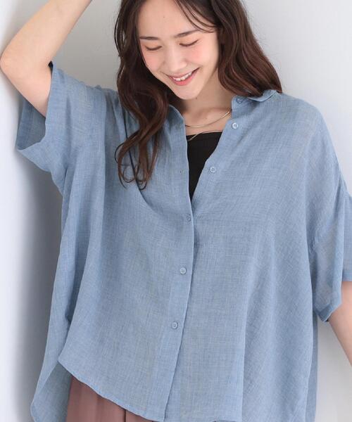 SHOO・LA・RUE（シューラルー）の「【体型カバー】やわらかゆるっと ヒップがすっぽり隠れる 5分袖シアーシャツ（シャツ/ブラウス・レディース・アイボリー/チャコールグレー/ピンク系/ブルー系その他・00）」の4枚目の写真