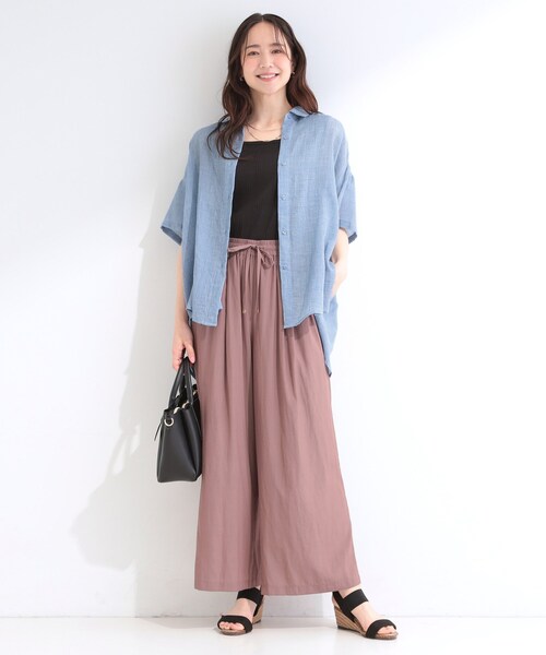 SHOO・LA・RUE（シューラルー）の「【体型カバー】やわらかゆるっと ヒップがすっぽり隠れる 5分袖シアーシャツ（シャツ/ブラウス・レディース・アイボリー/チャコールグレー/ピンク系/ブルー系その他・00）」の7枚目の写真