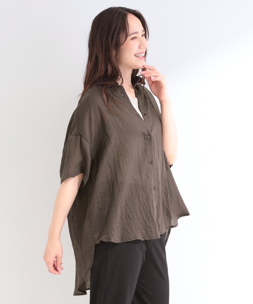 SHOO・LA・RUE（シューラルー）の「【体型カバー】やわらかゆるっと ヒップがすっぽり隠れる 5分袖シアーシャツ（シャツ/ブラウス・レディース・アイボリー/チャコールグレー/ピンク系/ブルー系その他・00）」の10枚目の写真