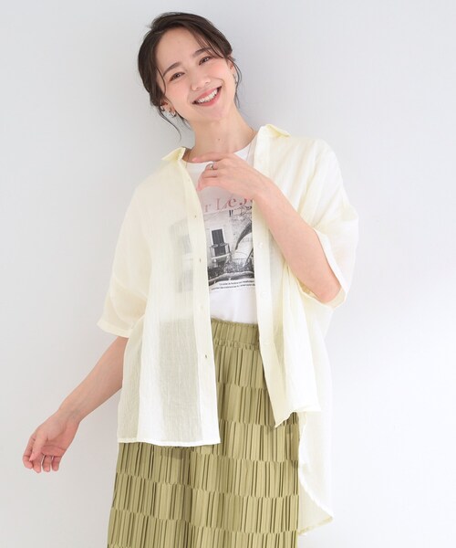 SHOO・LA・RUE（シューラルー）の「【体型カバー】やわらかゆるっと ヒップがすっぽり隠れる 5分袖シアーシャツ（シャツ/ブラウス・レディース・アイボリー/チャコールグレー/ピンク系/ブルー系その他・00）」の17枚目の写真