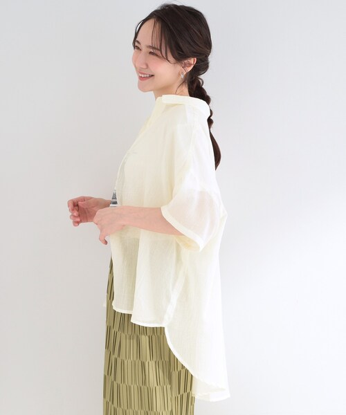 SHOO・LA・RUE（シューラルー）の「【体型カバー】やわらかゆるっと ヒップがすっぽり隠れる 5分袖シアーシャツ（シャツ/ブラウス・レディース・アイボリー/チャコールグレー/ピンク系/ブルー系その他・00）」の18枚目の写真