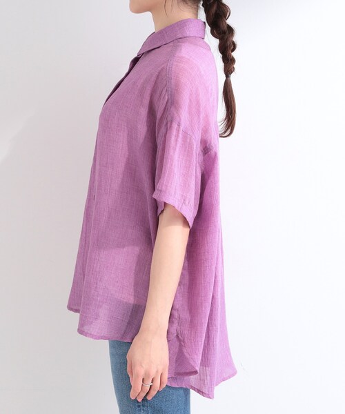 SHOO・LA・RUE（シューラルー）の「【体型カバー】やわらかゆるっと ヒップがすっぽり隠れる 5分袖シアーシャツ（シャツ/ブラウス・レディース・アイボリー/チャコールグレー/ピンク系/ブルー系その他・00）」の22枚目の写真