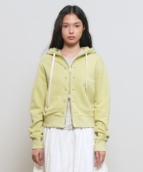 GENERAL IDEA（ジェネラルアイデア）の「【GENERAL IDEA】スナップフードジップアップパーカー / SNAP HOOD ZIP-UP（パーカー・レディース・オートミール/ネイビー/ライトグリーン・L/M/S）」の5枚目の写真