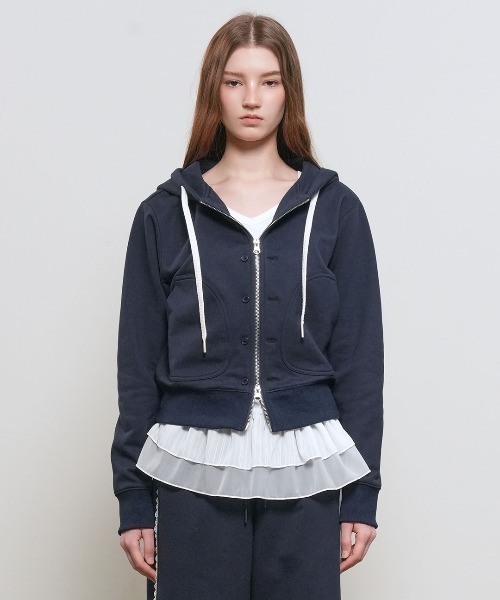 GENERAL IDEA（ジェネラルアイデア）の「【GENERAL IDEA】スナップフードジップアップパーカー / SNAP HOOD ZIP-UP（パーカー・レディース・オートミール/ネイビー/ライトグリーン・L/M/S）」の12枚目の写真