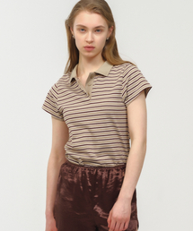 MOONSUN（ムーンサン）の「Stripe Baby PK Shirt / Beige（ポロシャツ）」