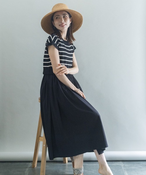 lodie(ロディ)の「ニットボーダー切替ワンピース(ワンピース・レディース・ブラック/ベージュ・FREE)」の2枚目の写真