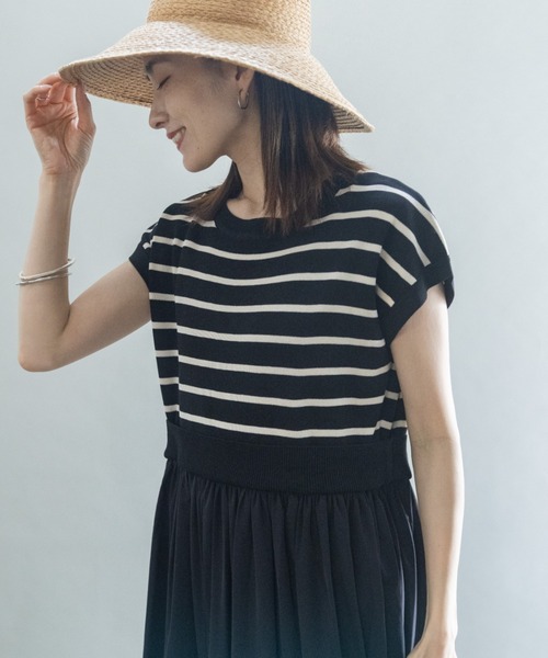 lodie(ロディ)の「ニットボーダー切替ワンピース(ワンピース・レディース・ブラック/ベージュ・FREE)」の5枚目の写真